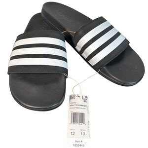Adidas Adilette Comfort Slides Black White Mens 12 Womens 13 JS4313 Sandal
